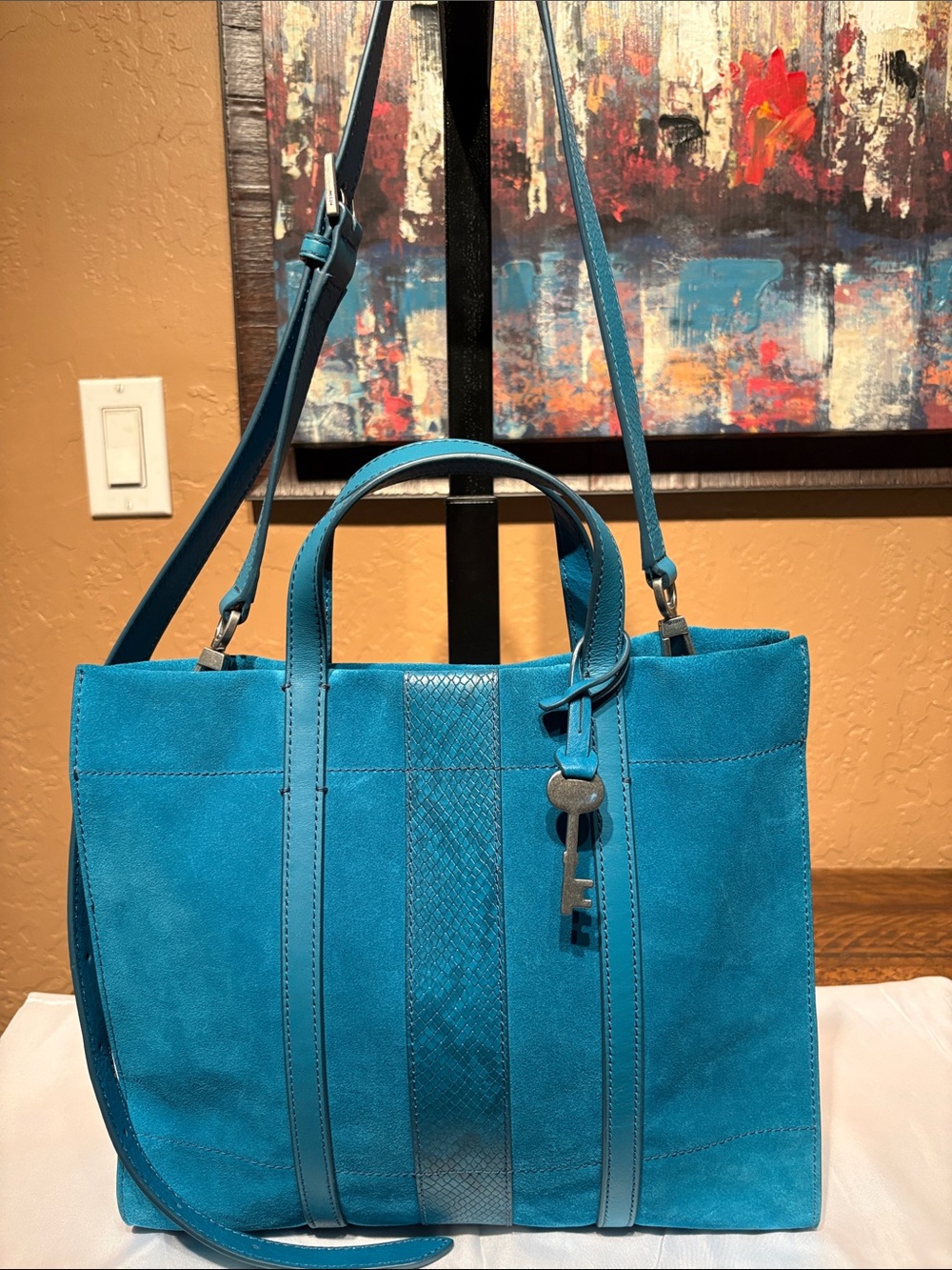 Fossil RARE Turquoise Suede & Leather 3 Way Bag Pristine